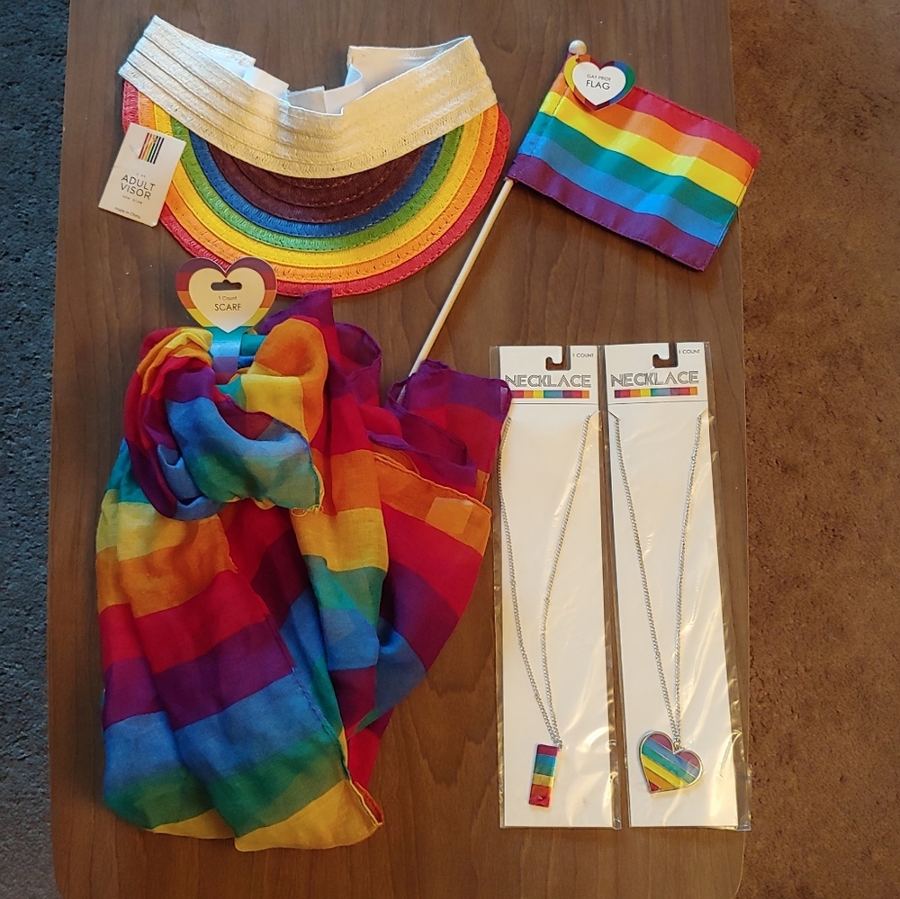 PRIDE PACK Rainbow Necklaces Visor Scarf Flag
